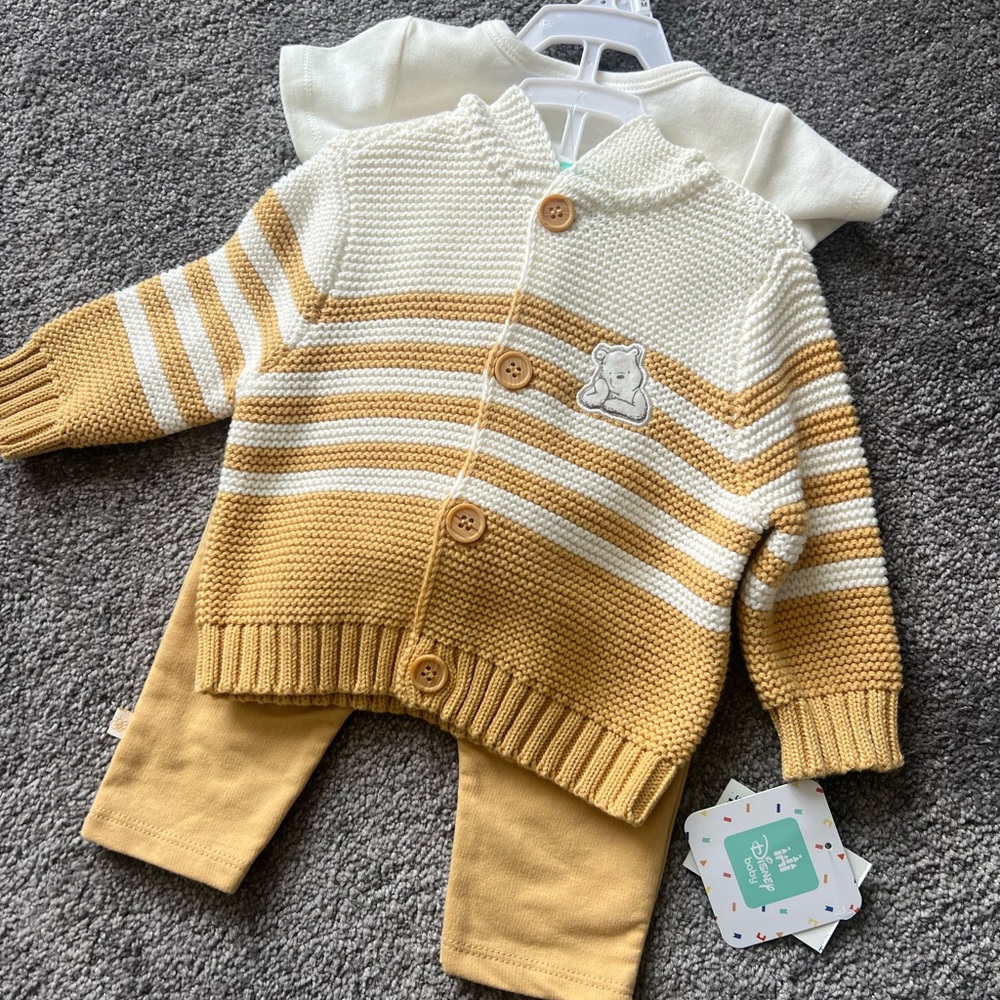 0/3 Disney Pooh Striped Baby Cardigan and Pants Set
